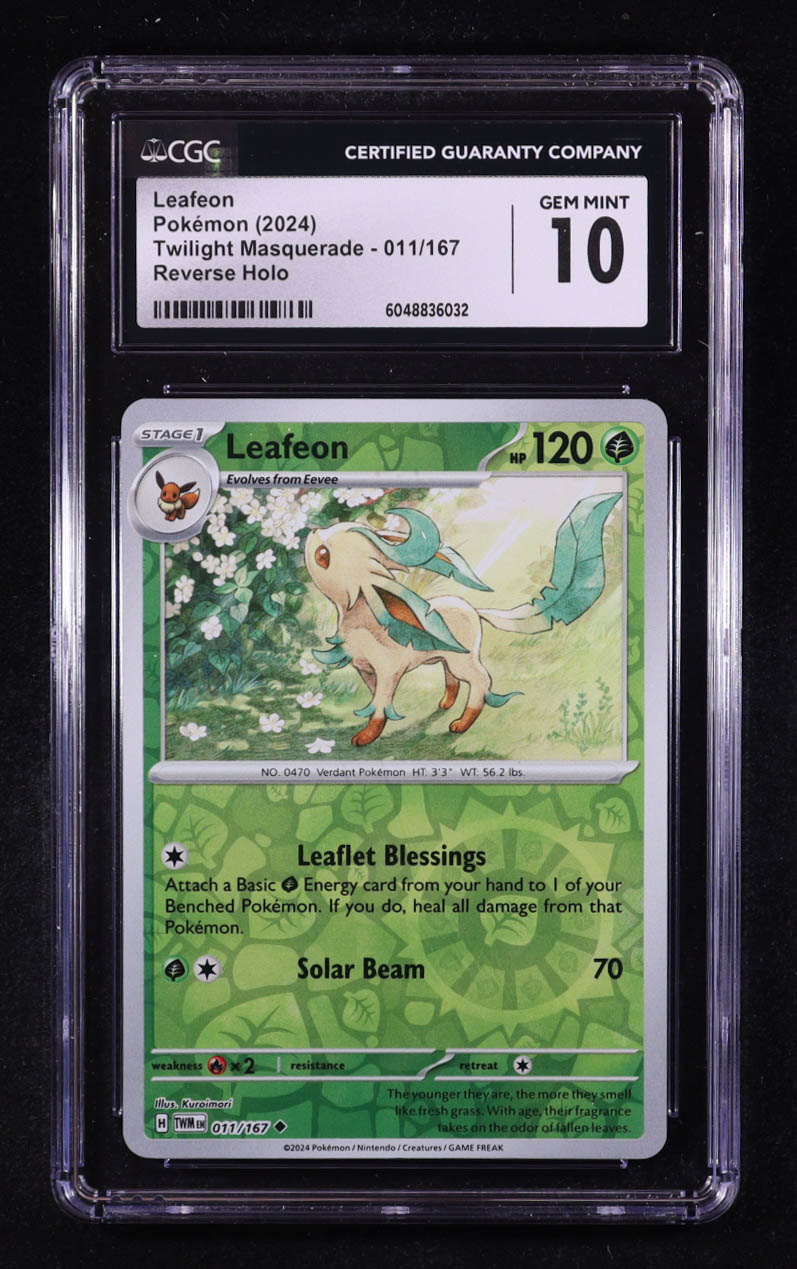 Leafeon 2024 Pokemon TCG Scarlet & Violet Twilight Masquerade #011 REVERSE HOLO (CGC 10) at PristineAuction.com Leafeon 2024 Pokemon TCG Scarlet & Violet Twilight Masquerade #011 REVERSE HOLO (CGC 10) at PristineAuction.com
