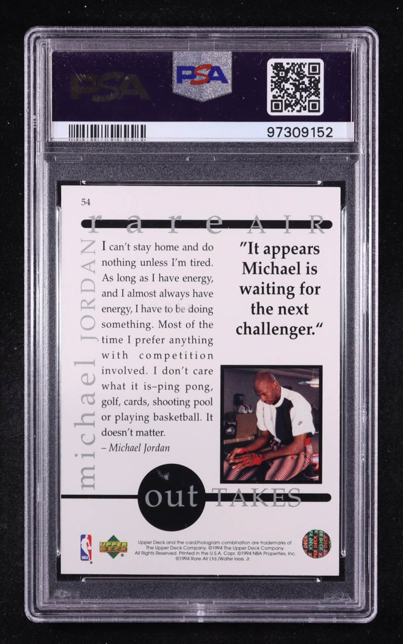 Michael Jordan 1994 Upper Deck Jordan Rare Air #54 Sitting in weight training room (PSA 9) at PristineAuction.com Michael Jordan 1994 Upper Deck Jordan Rare Air #54 Sitting in weight training room (PSA 9) at PristineAuction.com