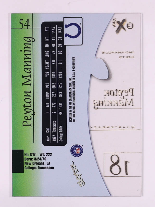 Peyton Manning 1998 E-X2001 #54 RC at PristineAuction.com Peyton Manning 1998 E-X2001 #54 RC at PristineAuction.com