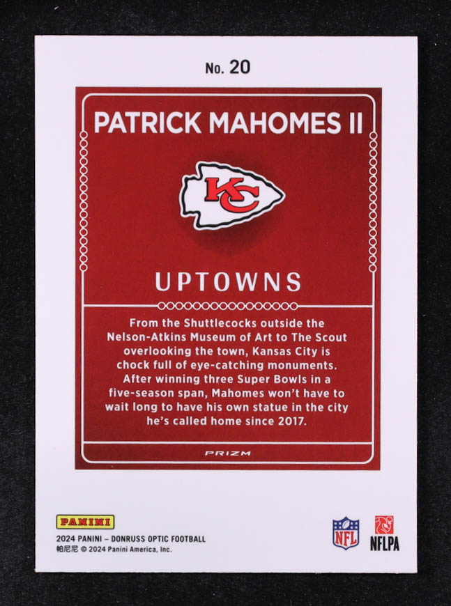 Patrick Mahomes II 2024 Donruss Optic Uptowns #20 at PristineAuction.com Patrick Mahomes II 2024 Donruss Optic Uptowns #20 at PristineAuction.com