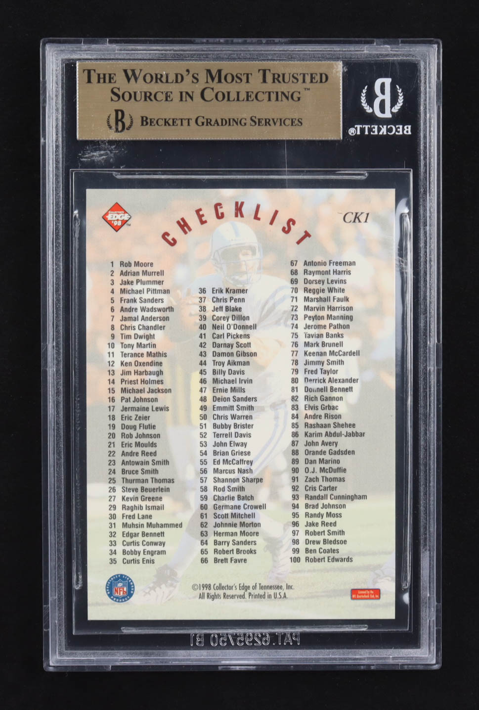 Peyton Manning 1998 Collector's Edge Masters Checklist #199 RC (BGS 9.5) at PristineAuction.com Peyton Manning 1998 Collector's Edge Masters Checklist #199 RC (BGS 9.5) at PristineAuction.com