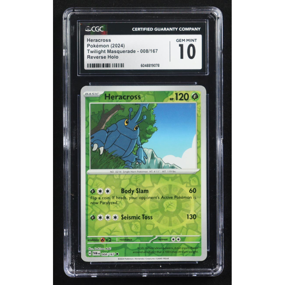 Heracross 2024 Pokemon Twilight Masquerade #8 Reverse Holo (CGC 10) at PristineAuction.com
