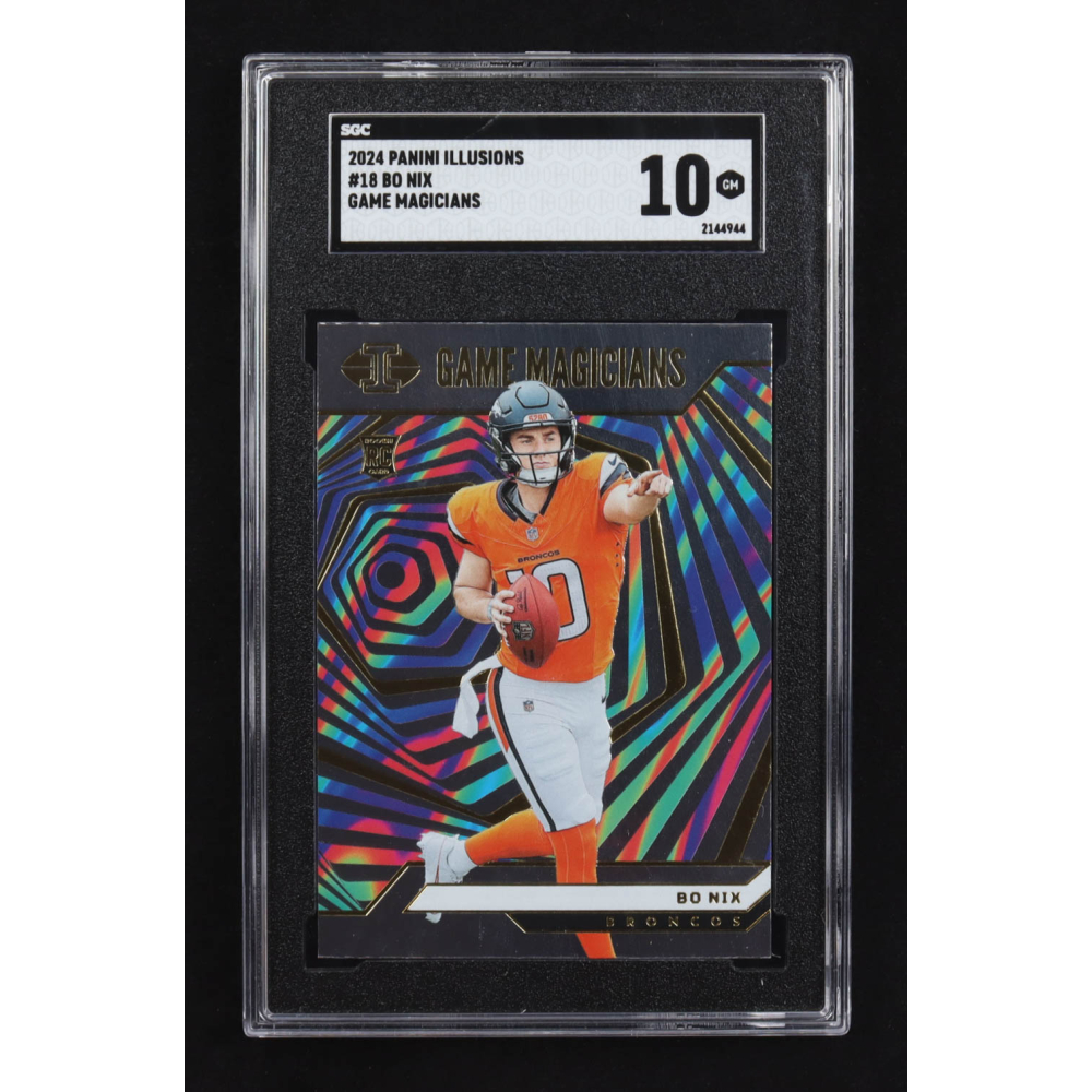 Bo Nix 2024 Panini Illusions Game Magicians #18 RC (SGC 10) at PristineAuction.com