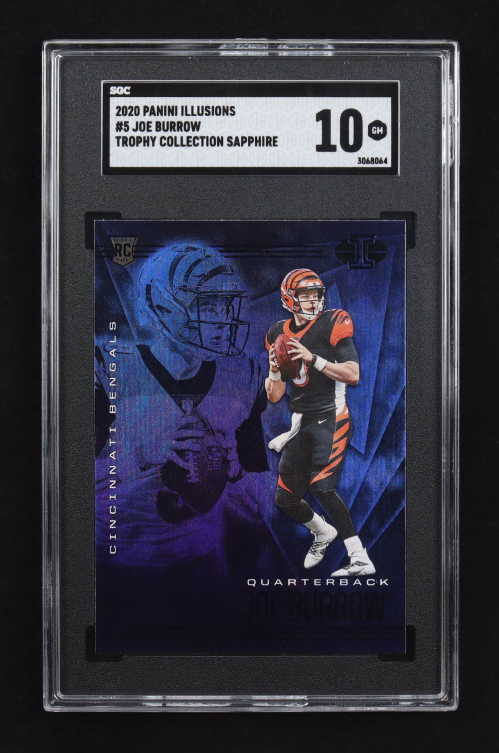 Joe Burrow 2020 Panini Illusions Trophy Collection Sapphire #5 RC (SGC 10) at PristineAuction.com Joe Burrow 2020 Panini Illusions Trophy Collection Sapphire #5 RC (SGC 10) at PristineAuction.com