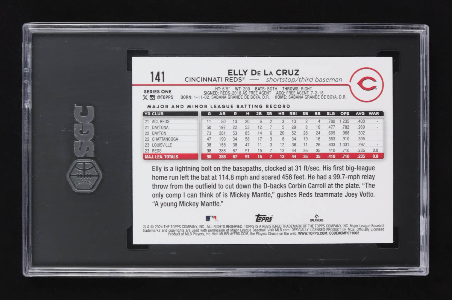 Elly De La Cruz 2024 Topps #141 RC (SGC 9.5) at PristineAuction.com Elly De La Cruz 2024 Topps #141 RC (SGC 9.5) at PristineAuction.com