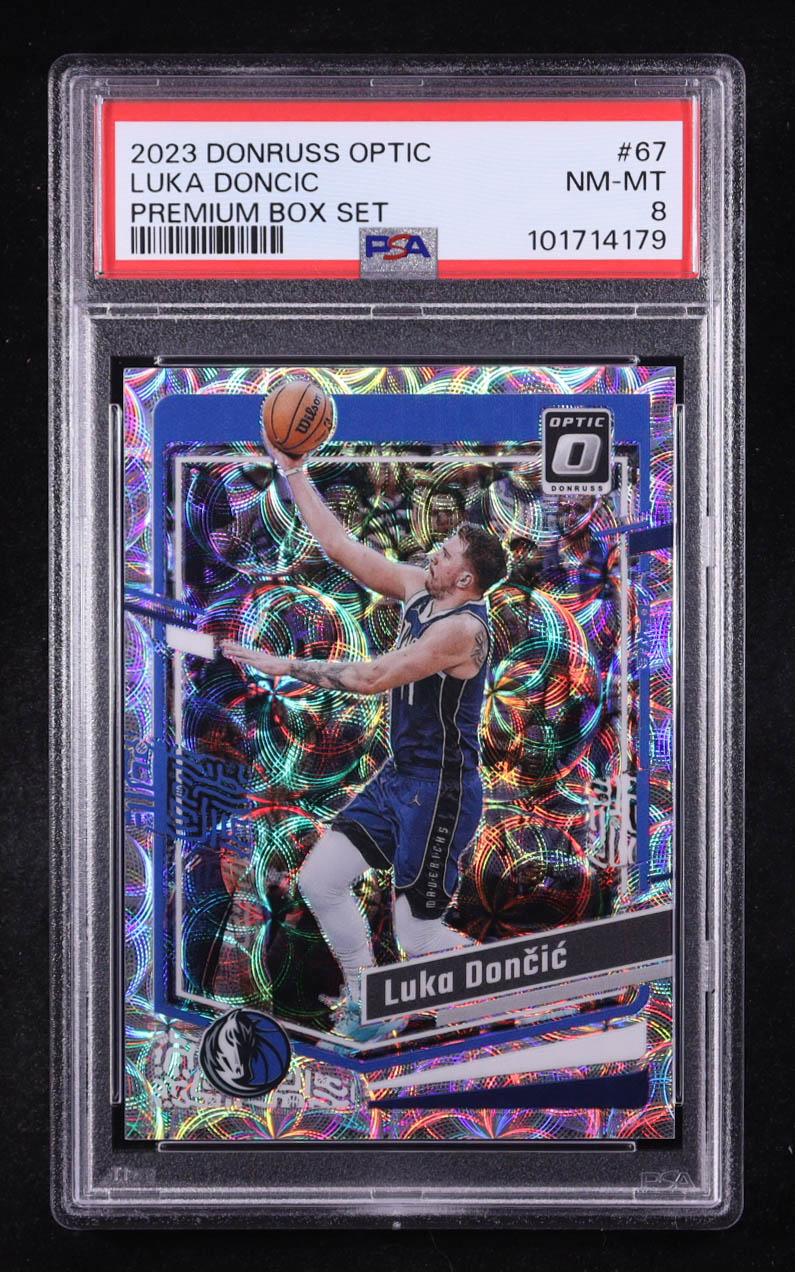 Luka Doncic 2023-24 Donruss Optic Premium Box Set #67 #085/249 (PSA 8) at PristineAuction.com Luka Doncic 2023-24 Donruss Optic Premium Box Set #67 #085/249 (PSA 8) at PristineAuction.com