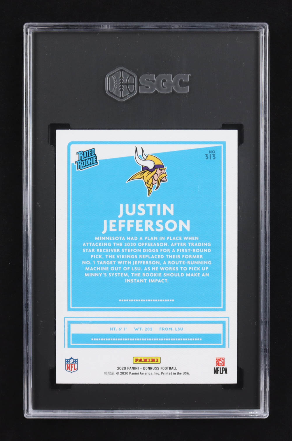 Justin Jefferson 2020 Panini Donruss Canvas #313 RC (SGC 10) at PristineAuction.com Justin Jefferson 2020 Panini Donruss Canvas #313 RC (SGC 10) at PristineAuction.com
