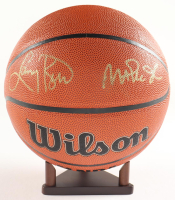 Larry Bird & Magic Johnson Signed NBA Basketball With Display Stand (PSA & Beckett) at PristineAuction.com