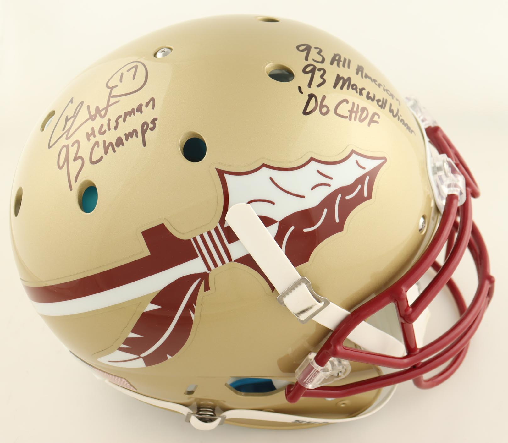 Charlie Ward Signed Florida State Seminoles Full-Size Authentic On-Field Helmet Inscribed "93 Heisman Champs" & "93 All American" & "93 Maxwell Winner" & "'06 CHOF" (PSA) at PristineAuction.com Charlie Ward Signed Florida State Seminoles Full-Size Authentic On-Field Helmet Inscribed "93 Heisman Champs" & "93 All American" & "93 Maxwell Winner" & "'06 CHOF" (PSA) at PristineAuction.com
