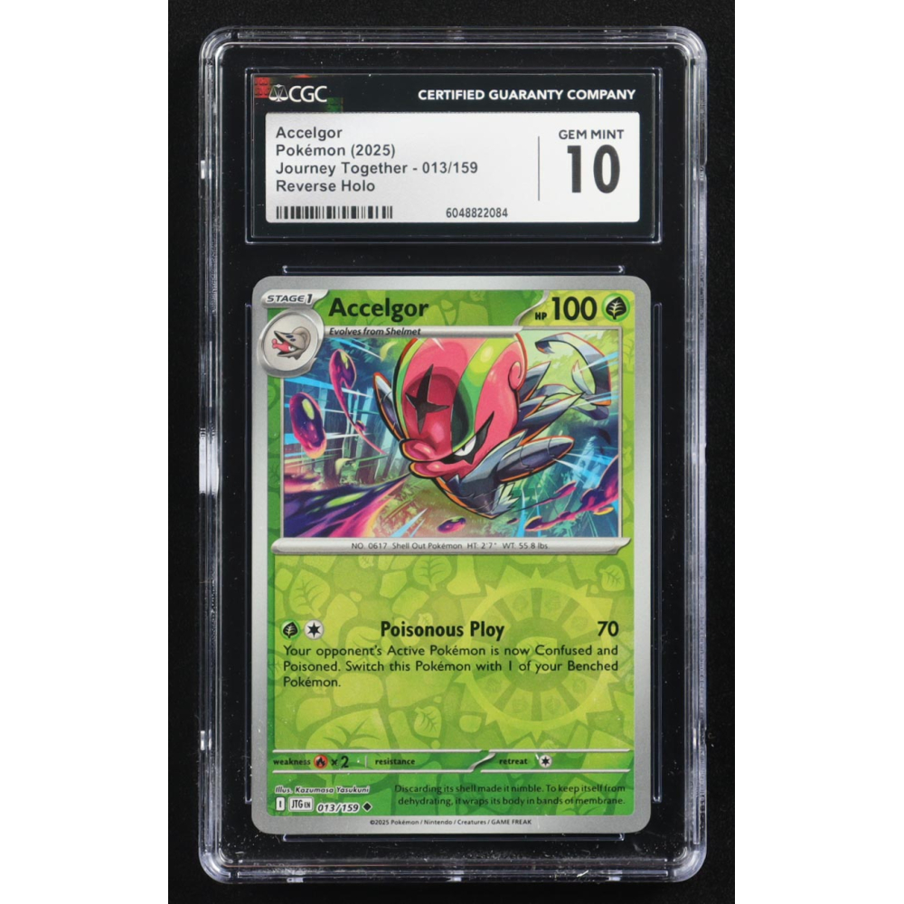 Accelgor 2025 Pokemon Journey Together #13 Reserve Holo (CGC 10) at PristineAuction.com