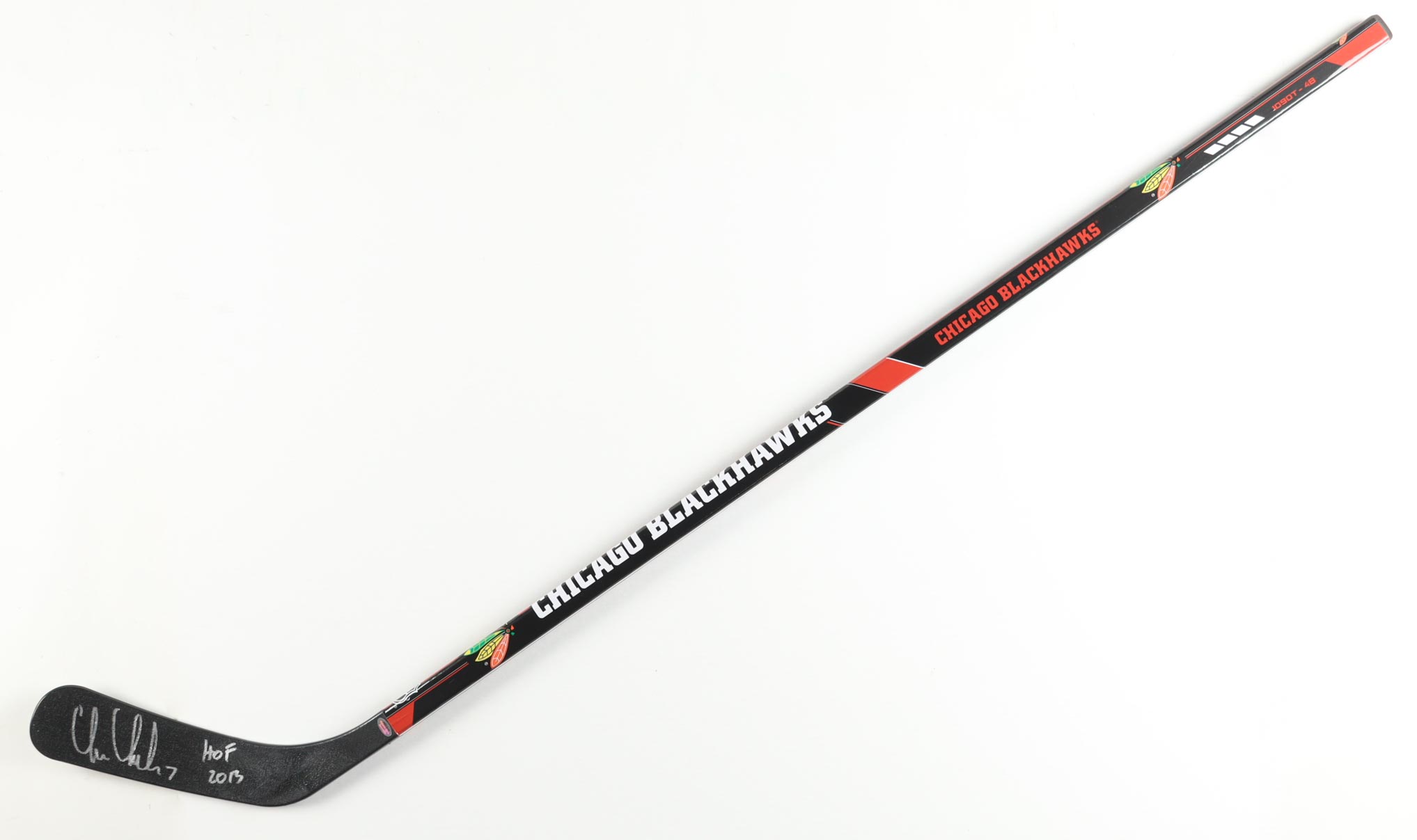 Chris Chelios Signed Blackhawks Hockey Stick Inscribed "HOF 2013" (Schwartz) at PristineAuction.com Chris Chelios Signed Blackhawks Hockey Stick Inscribed "HOF 2013" (Schwartz) at PristineAuction.com