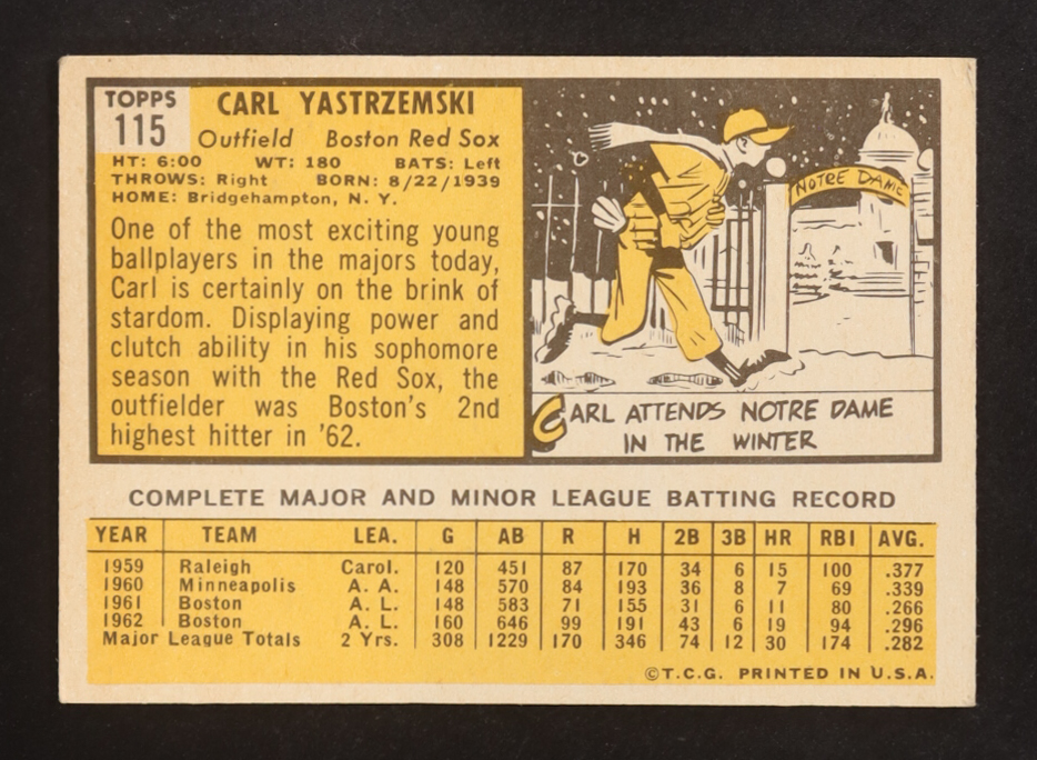 Carl Yastrzemski 1963 Topps #115 at PristineAuction.com Carl Yastrzemski 1963 Topps #115 at PristineAuction.com