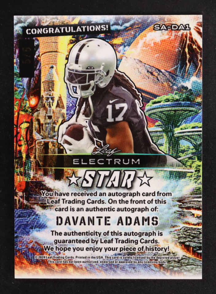 Davante Adams 2024 Leaf Electrum Star Spectrum Platinum #SADA1 #5/6 at PristineAuction.com Davante Adams 2024 Leaf Electrum Star Spectrum Platinum #SADA1 #5/6 at PristineAuction.com