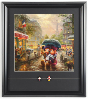 Thomas Kinkade "Mickey & Minnie Mouse In Paris" Custom Framed Print Display with Mickey & Minnie Figurines at PristineAuction.com