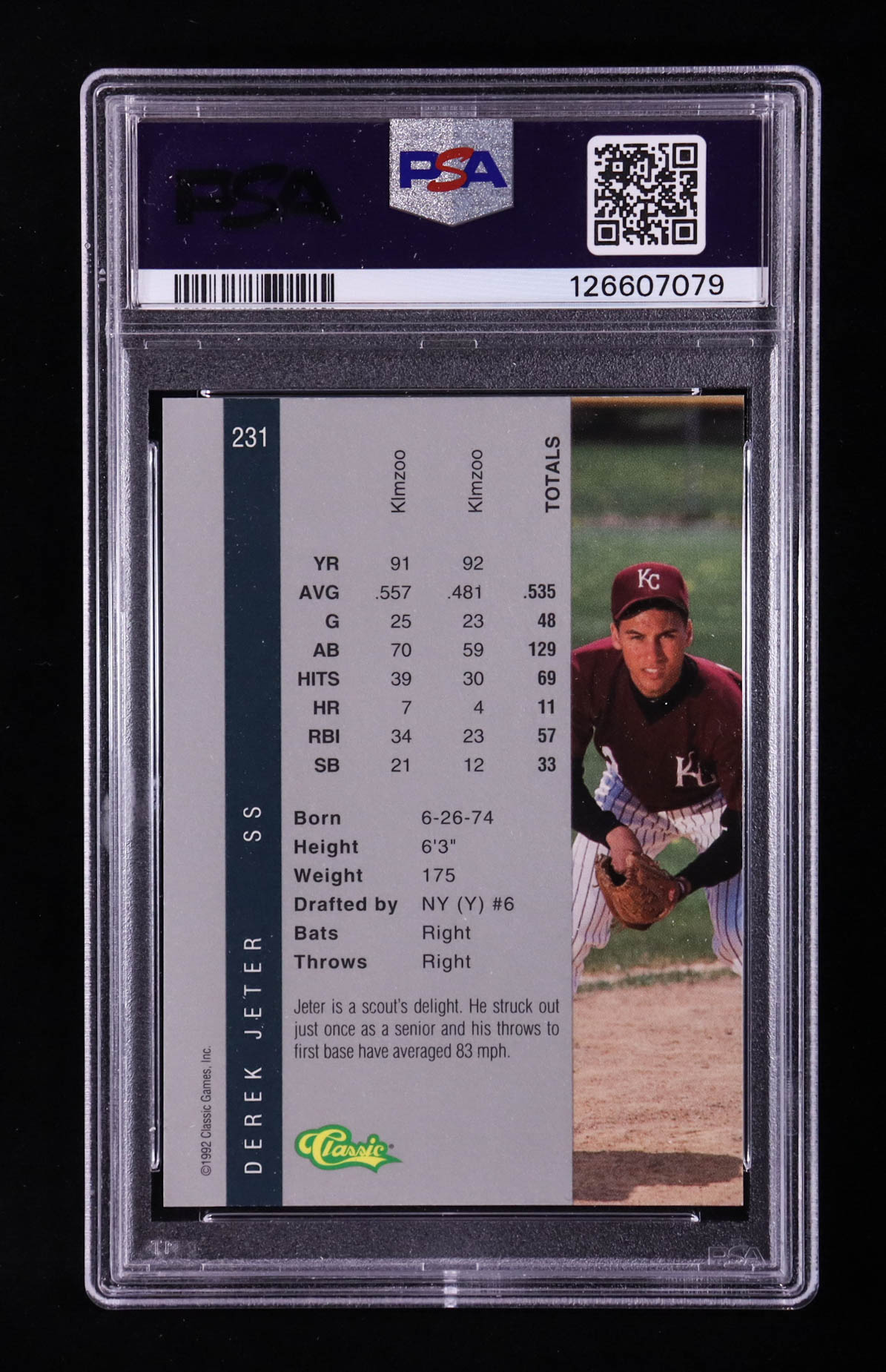 Derek Jeter 1992 Classic Four Sport Gold #231 RC (PSA 9) at PristineAuction.com Derek Jeter 1992 Classic Four Sport Gold #231 RC (PSA 9) at PristineAuction.com