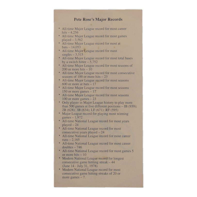 Pete Rose Signed "Pete Rose Ballpark Cafe" Commemorative Ticket (Beckett) at PristineAuction.com Pete Rose Signed "Pete Rose Ballpark Cafe" Commemorative Ticket (Beckett) at PristineAuction.com