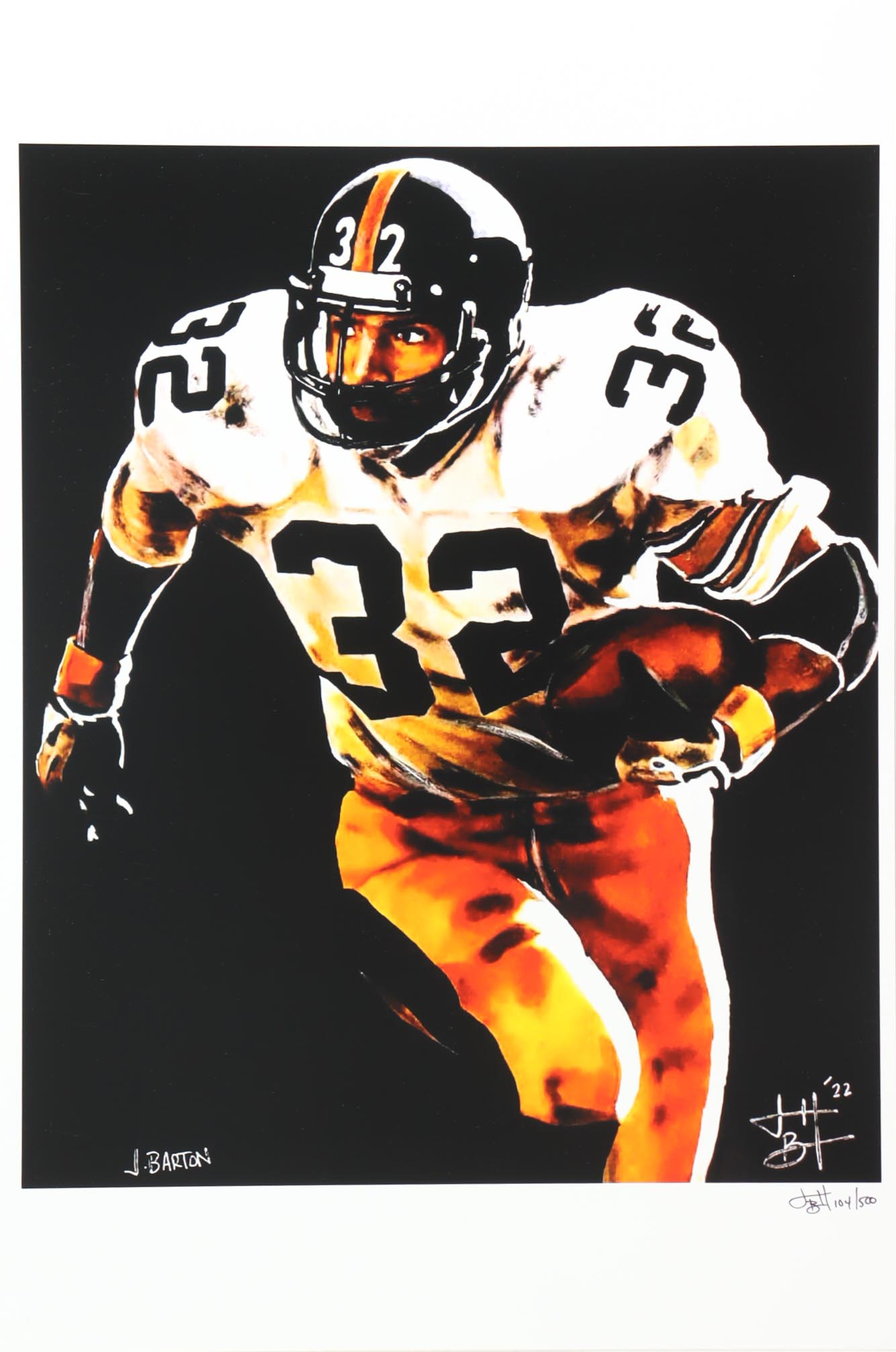 "Franco Harris" Steelers LE 12x18 Lithograph by Joshua Barton #/500 (PA) at PristineAuction.com "Franco Harris" Steelers LE 12x18 Lithograph by Joshua Barton #/500 (PA) at PristineAuction.com