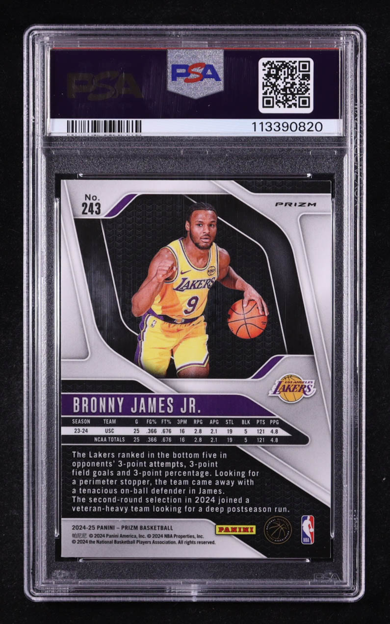 Bronny James Jr. 2024-25 Panini Prizm Prizms Red Ice #243 RC (PSA 9) at PristineAuction.com Bronny James Jr. 2024-25 Panini Prizm Prizms Red Ice #243 RC (PSA 9) at PristineAuction.com