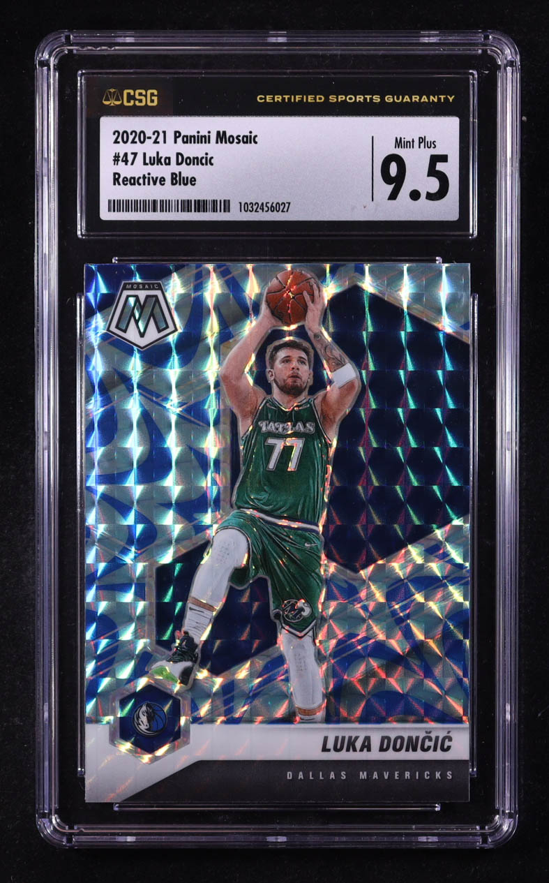 Luka Doncic 2020-21 Panini Mosaic Mosaic Reactive Blue #47 (CSG 9.5) at PristineAuction.com Luka Doncic 2020-21 Panini Mosaic Mosaic Reactive Blue #47 (CSG 9.5) at PristineAuction.com