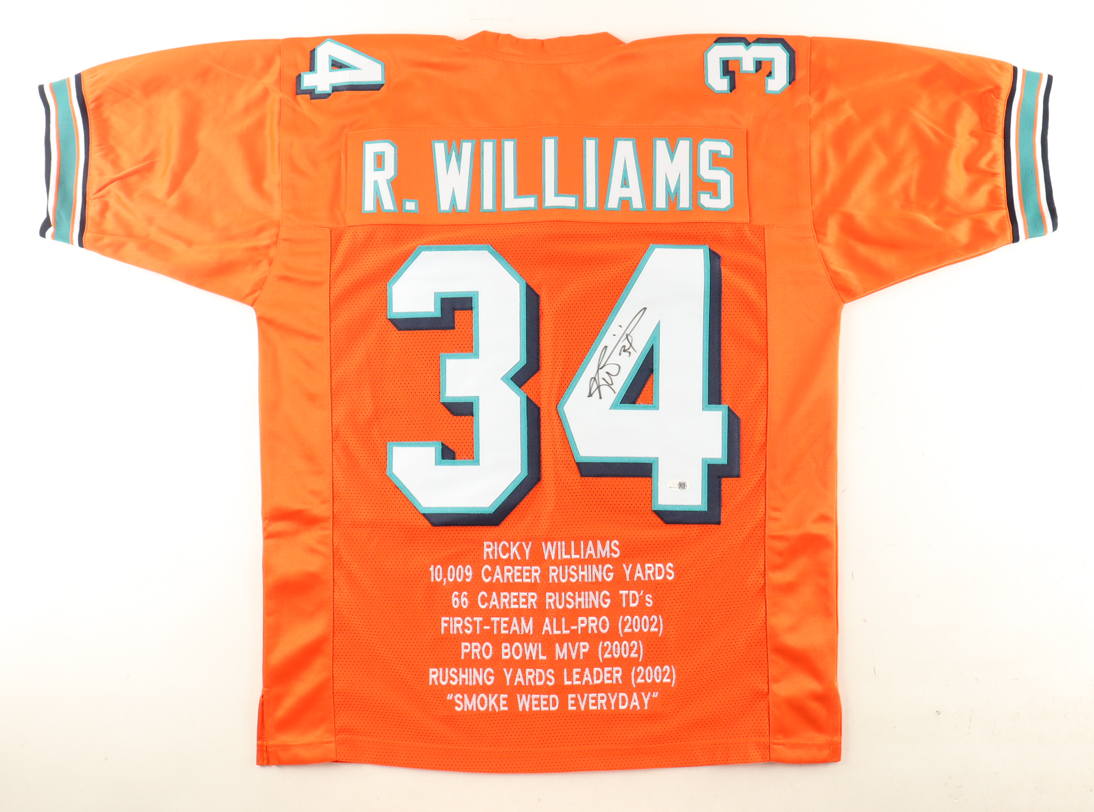Ricky Williams Signed Career Highlight Stat Jersey (JSA) at PristineAuction.com Ricky Williams Signed Career Highlight Stat Jersey (JSA) at PristineAuction.com