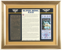 Super Bowl XXXI Commemorative Score Card with 23KT Gold Ticket Framed Display at PristineAuction.com