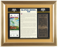 Super Bowl XII Commemorative Score Card with 23KT Gold Ticket Framed Display at PristineAuction.com