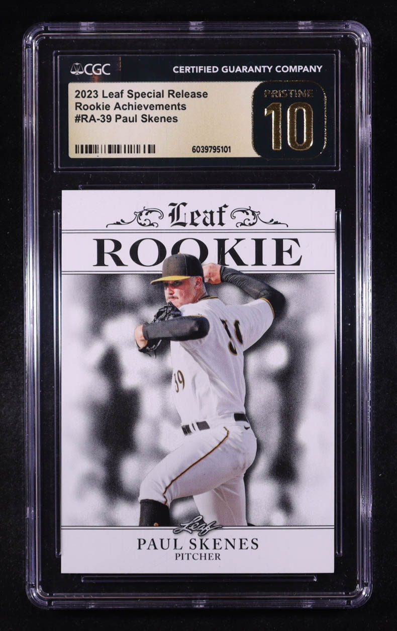 Paul Skenes 2023 Leaf Special Release Rookie Achievement #RA39 RC (CGC 10 | Pristine Black Label) at PristineAuction.com Paul Skenes 2023 Leaf Special Release Rookie Achievement #RA39 RC (CGC 10 | Pristine Black Label) at PristineAuction.com