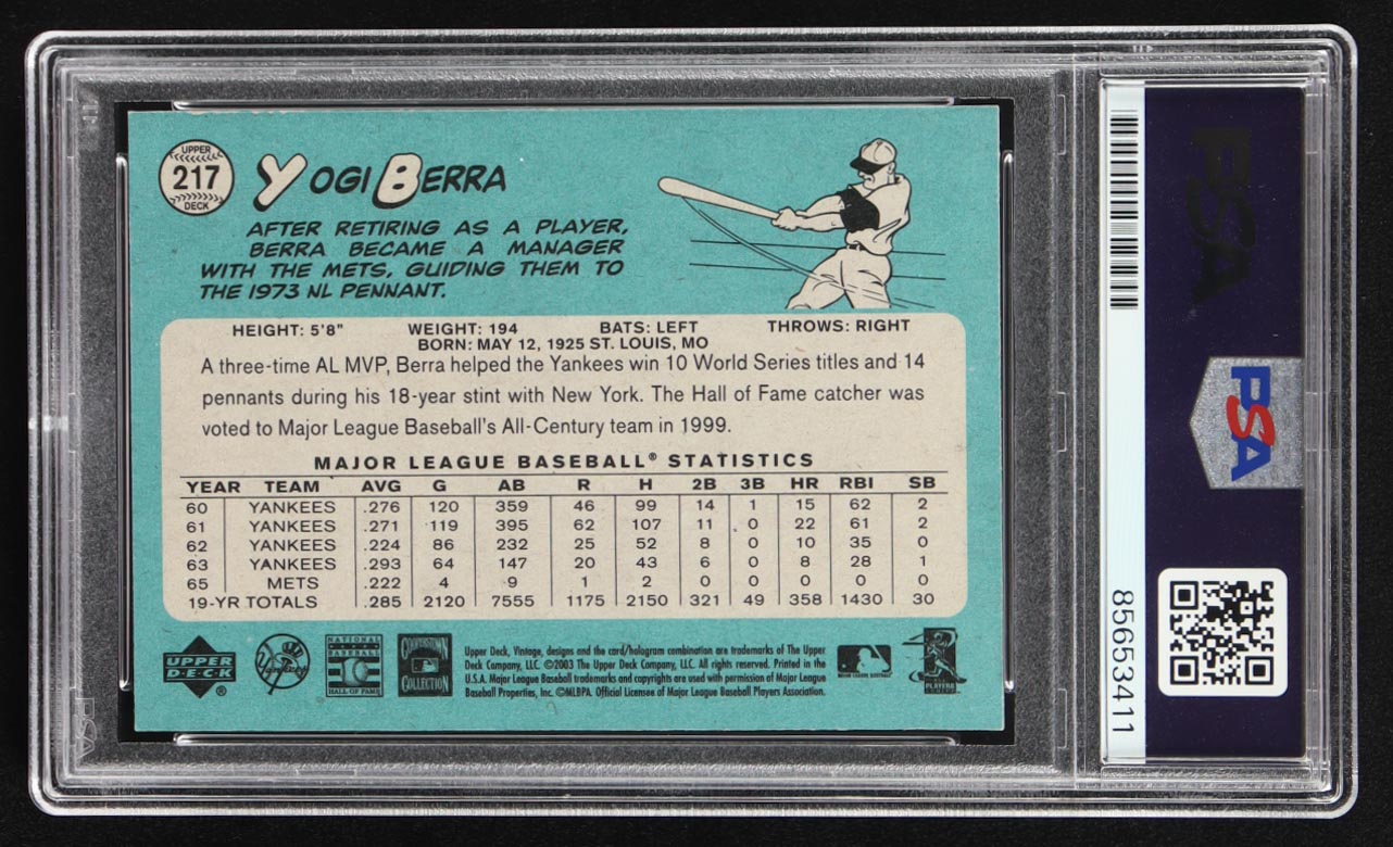 Yogi Berra Signed 2003 Upper Deck Vintage #217 (PSA | Autograph Graded PSA 10) at PristineAuction.com Yogi Berra Signed 2003 Upper Deck Vintage #217 (PSA | Autograph Graded PSA 10) at PristineAuction.com