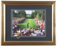 "Tiger Woods On The 18th Tee At The Masters" Custom Framed Photo Display with Black Masters Pin at PristineAuction.com