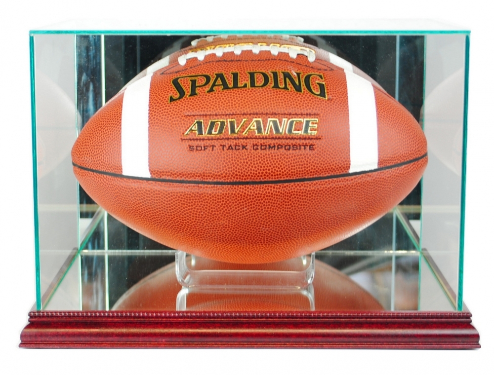 Premium Rectangle Football Display Case with Mirrored Back & Cherry