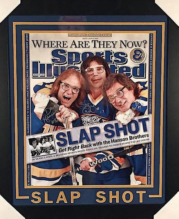 Dave Hanson, Steve Carlson & Jeff Carlson Signed Hanson Brothers "Slap Shot" Chiefs 23x27 Custom Framed Photo (JSA COA) at PristineAuction.com Dave Hanson, Steve Carlson & Jeff Carlson Signed Hanson Brothers "Slap Shot" Chiefs 23x27 Custom Framed Photo (JSA COA) at PristineAuction.com
