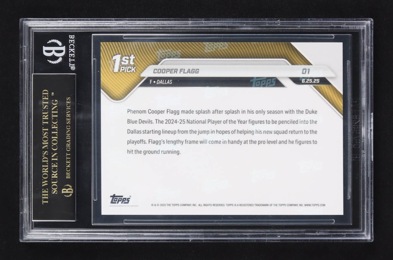 Cooper Flagg 2025 Topps Now #D1 /123650 RC (BGS Black Label 10) at PristineAuction.com Cooper Flagg 2025 Topps Now #D1 /123650 RC (BGS Black Label 10) at PristineAuction.com