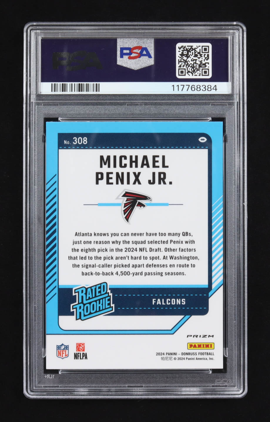 Michael Penix Jr. 2024 Donruss Optic Rated Rookies Preview Holo #308 RC (PSA 9) at PristineAuction.com Michael Penix Jr. 2024 Donruss Optic Rated Rookies Preview Holo #308 RC (PSA 9) at PristineAuction.com