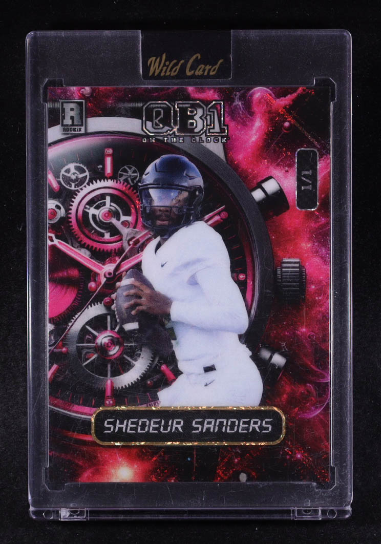 Shedeur Sanders 2025 Wild Card QB1 On the Clock Pink Cross Hatch Foil #SS1 #1/1 RC at PristineAuction.com Shedeur Sanders 2025 Wild Card QB1 On the Clock Pink Cross Hatch Foil #SS1 #1/1 RC at PristineAuction.com