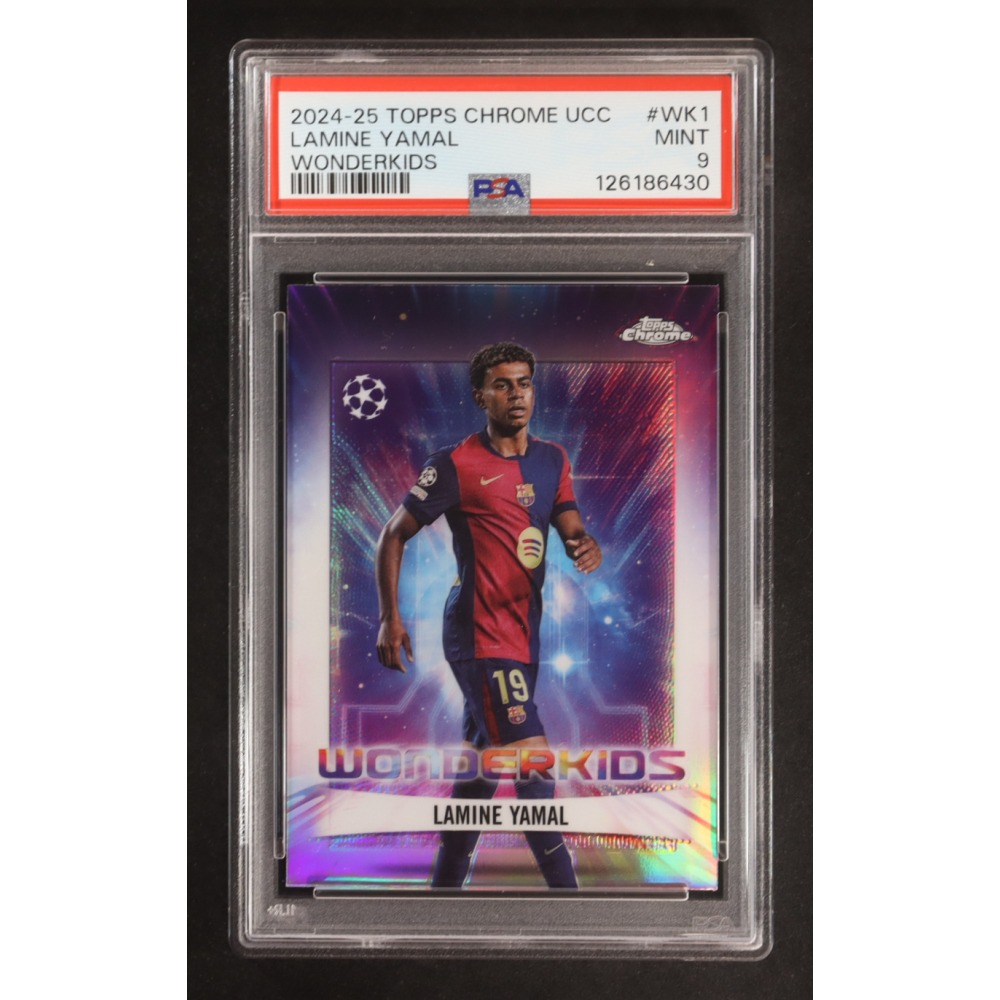 Lamine Yamal 2024-25 Topps Chrome UEFA Club Competitions Wonderkids #WK1 RC (PSA 9) at PristineAuction.com