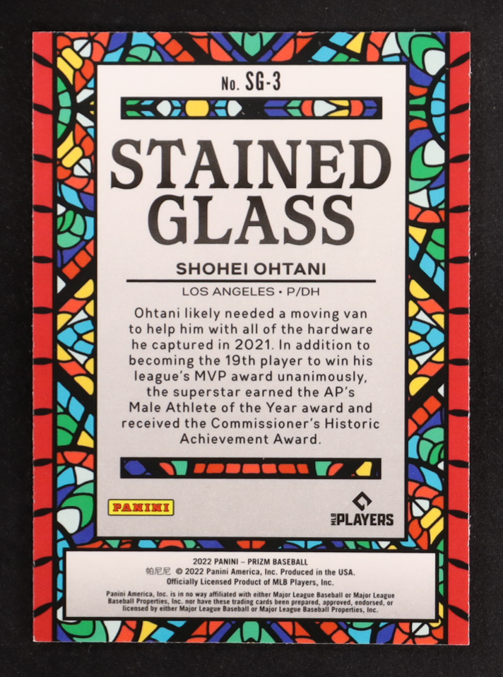 Shohei Ohtani 2022 Panini Prizm Stained Glass #3 at PristineAuction.com Shohei Ohtani 2022 Panini Prizm Stained Glass #3 at PristineAuction.com