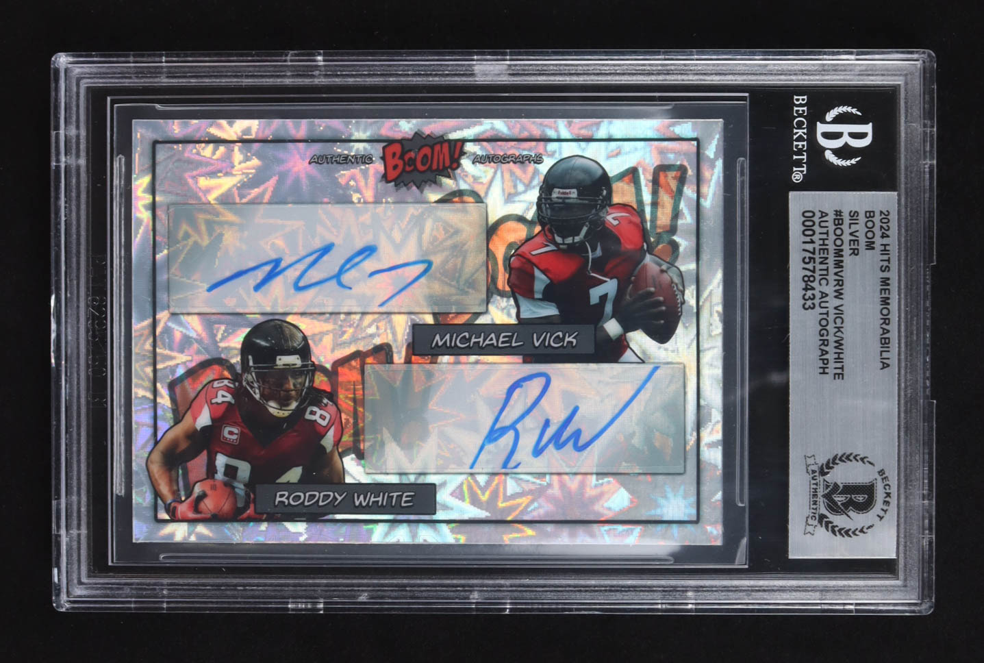 Michael Vick / Roddy White 2024 Hits Memorabilia Boom Silver #BOOMMVRW (BGS) at PristineAuction.com Michael Vick / Roddy White 2024 Hits Memorabilia Boom Silver #BOOMMVRW (BGS) at PristineAuction.com