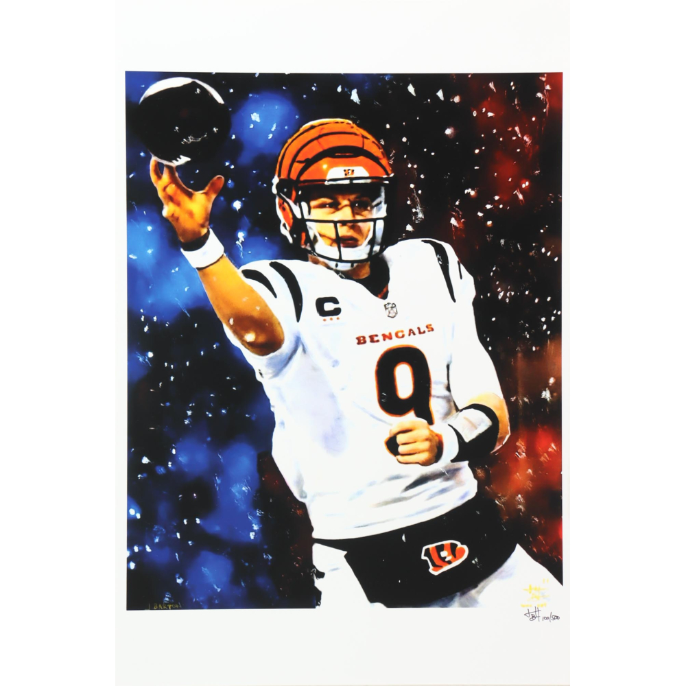 "Joe Burrow" Bengals LE 12x18 Lithograph by Joshua Barton #/500 (PA) at PristineAuction.com