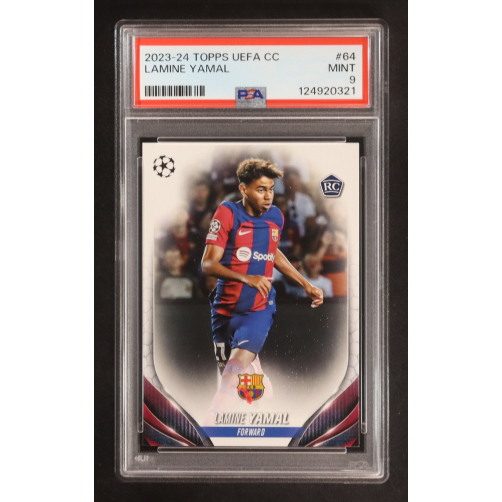 Lamine Yamal 2023-24 Topps Chrome UEFA Club Competitions #64 RC (PSA 9) at PristineAuction.com