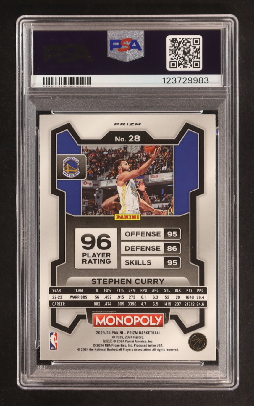 Stephen Curry 2023-24 Panini Prizm Monopoly Silver #28 (PSA 10) at PristineAuction.com Stephen Curry 2023-24 Panini Prizm Monopoly Silver #28 (PSA 10) at PristineAuction.com