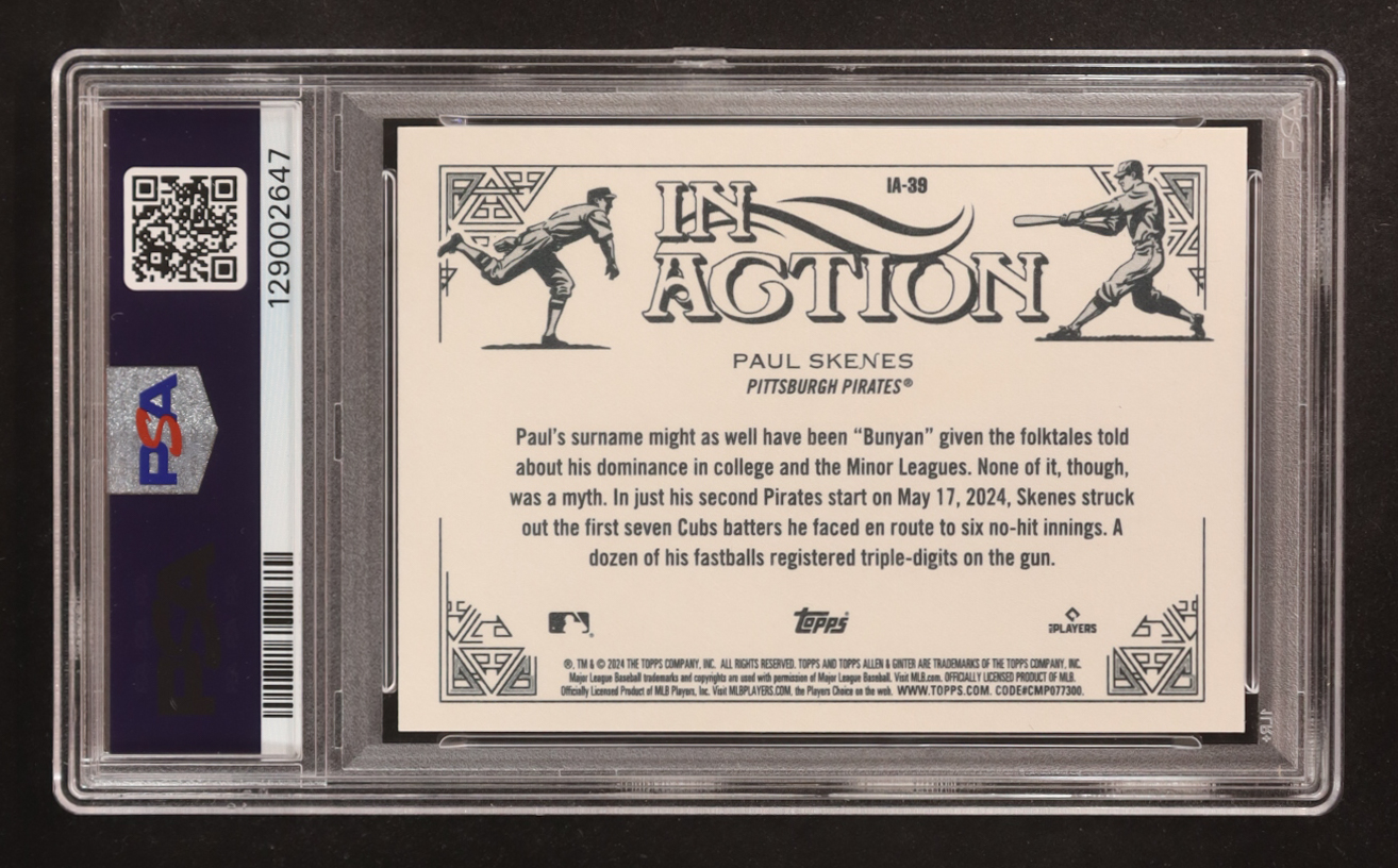 Paul Skenes 2024 Topps Allen and Ginter In Action #IA39 RC (PSA 10) at PristineAuction.com Paul Skenes 2024 Topps Allen and Ginter In Action #IA39 RC (PSA 10) at PristineAuction.com