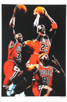 "Michael Jordan, Scottie Pippen & Dennis Rodman" Bulls LE 12x18 Lithograph by Joshua Barton #/500 (PA) at PristineAuction.com