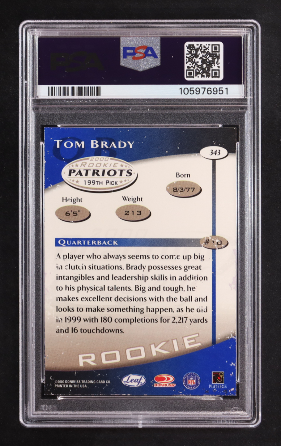 Tom Brady Signed 2000 Quantum Leaf #343 RC (PSA | Autograph Graded 10) at PristineAuction.com Tom Brady Signed 2000 Quantum Leaf #343 RC (PSA | Autograph Graded 10) at PristineAuction.com