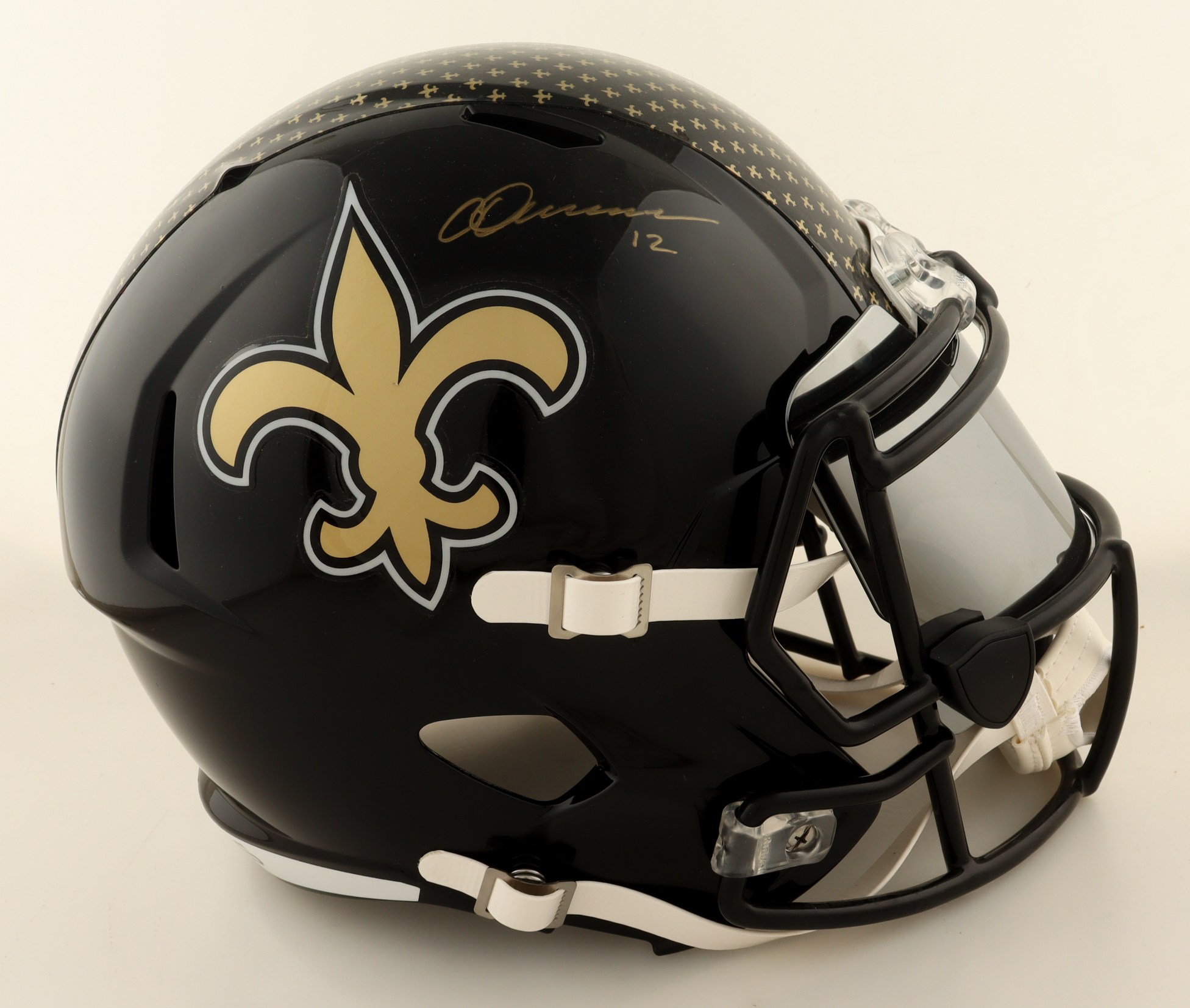 Chris Olave Signed Saints Full-Size Alternate Speed Helmet With Visor (Beckett) at PristineAuction.com Chris Olave Signed Saints Full-Size Alternate Speed Helmet With Visor (Beckett) at PristineAuction.com