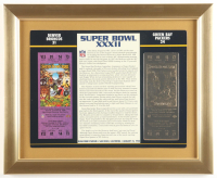 Super Bowl XXXII Commemorative Score Card with 23KT Gold Ticket Framed Display at PristineAuction.com