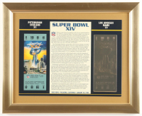 Super Bowl XIV Commemorative Score Card with 23KT Gold Ticket Framed Display at PristineAuction.com