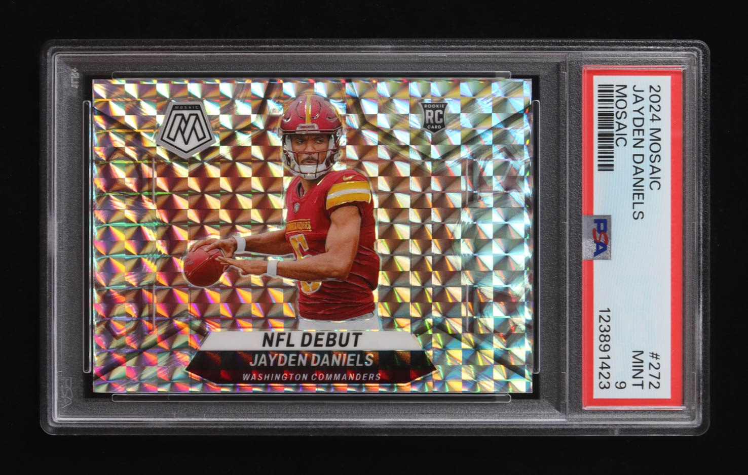 Jayden Daniels 2024 Panini Mosaic Mosaic #272 DEB RC (PSA 9) at PristineAuction.com Jayden Daniels 2024 Panini Mosaic Mosaic #272 DEB RC (PSA 9) at PristineAuction.com