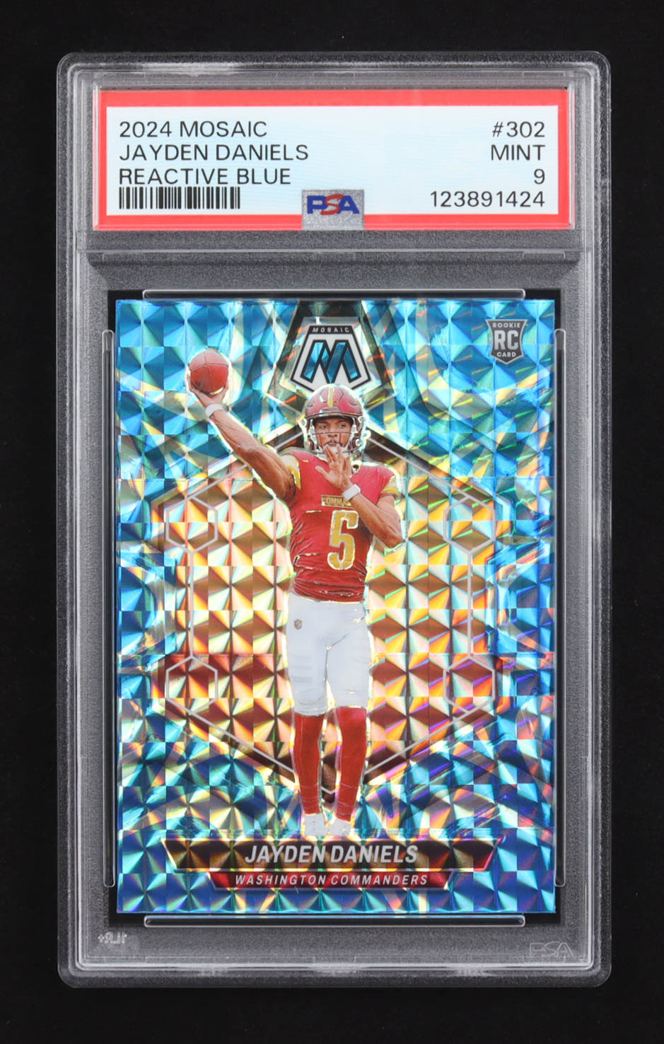Jayden Daniels 2024 Panini Mosaic Mosaic Reactive Blue #302 RC (PSA 9) at PristineAuction.com Jayden Daniels 2024 Panini Mosaic Mosaic Reactive Blue #302 RC (PSA 9) at PristineAuction.com