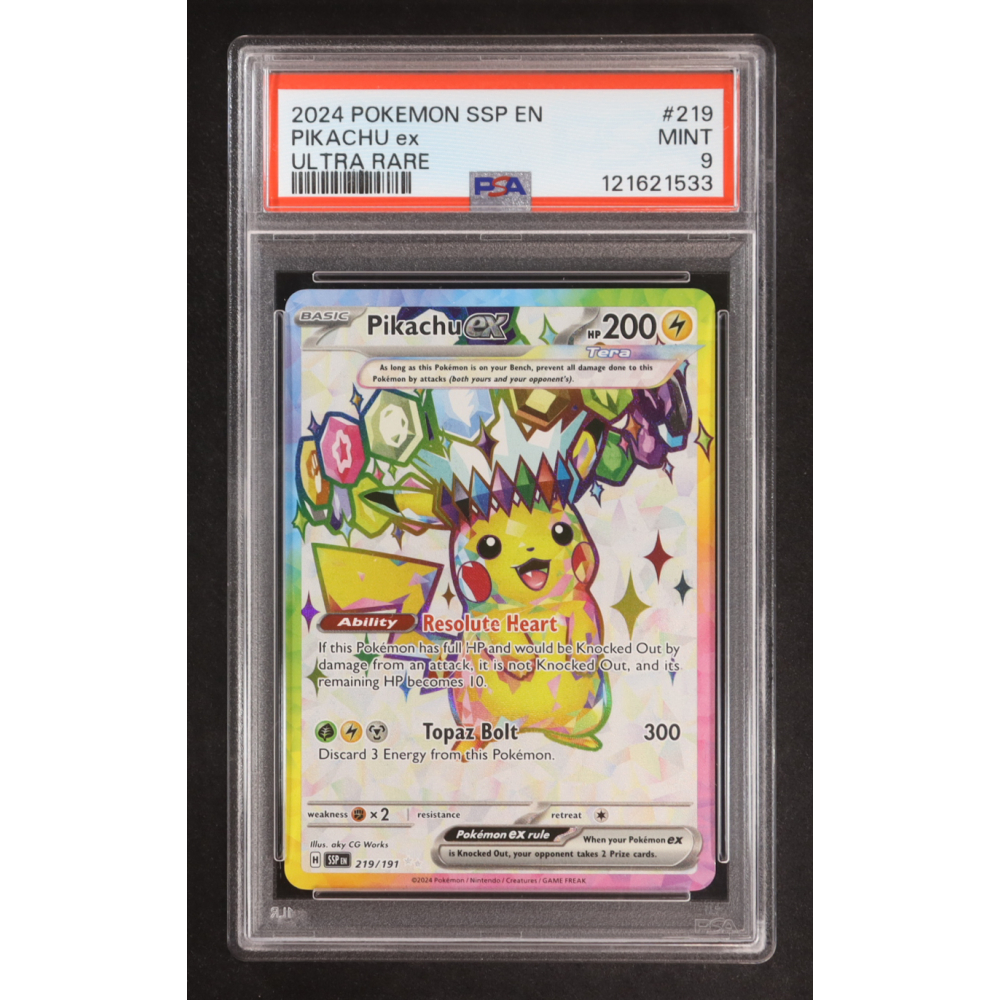 Pikachu ex 2024 Pokemon Scarlet and Violet Surging Sparks #219 (PSA 9) at PristineAuction.com