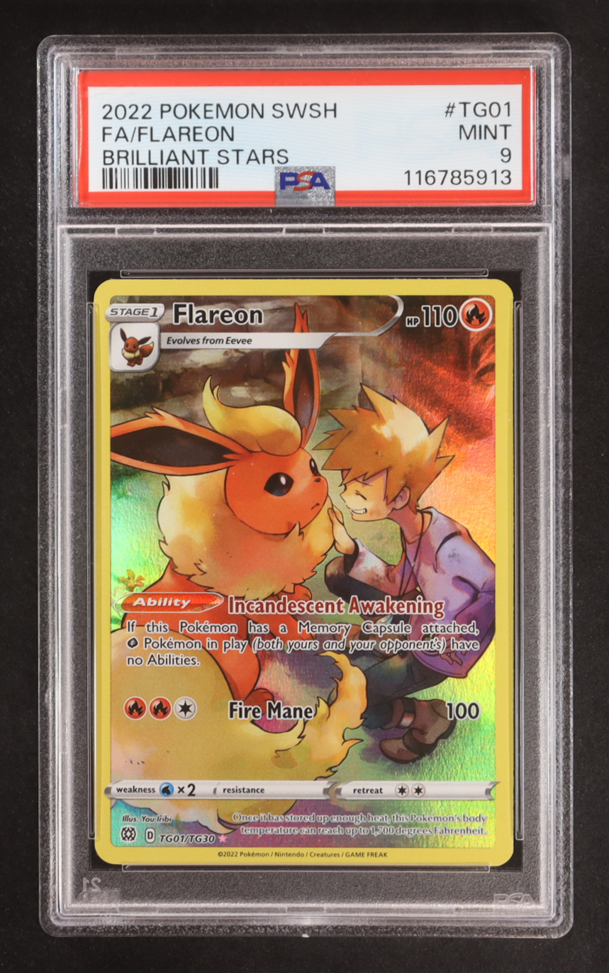 Flareon 2022 Pokemon Sword and Shield Brilliant Stars Trainers Gallery #TG01 HOLO (PSA 9) at PristineAuction.com Flareon 2022 Pokemon Sword and Shield Brilliant Stars Trainers Gallery #TG01 HOLO (PSA 9) at PristineAuction.com